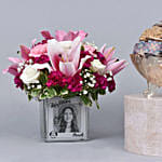 Personalised vase with floral arrangement With Chocolate