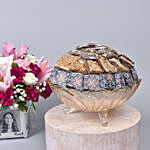 Personalised vase with floral arrangement With Chocolate