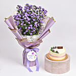 September Birthday Aster Flowers Bouquet with Cake