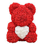 Rose Cuddle Artificial Teddy With White Heart 33Cm