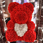 Rose Cuddle Artificial Teddy With White Heart 33Cm