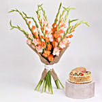 August Birthday Gladiolus Flowers Bouquet and Cake