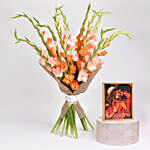 August Birthday Gladiolus Flowers Bouquet and Photo Frame