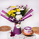 November Birthday Chrysanthemum Flower Bouquet and Cake