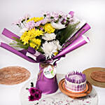 November Birthday Chrysanthemum Flower Bouquet and Cake