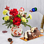 White Santa Flowers With Log Cake