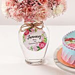 January Birthday Wish Flowers Vase And Cake