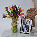 Multicolor Tulips with Photo Frame