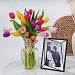 Multicolor Tulips with Photo Frame