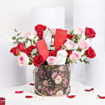 Roses and Chocolates in Printed Hat Box