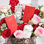 Roses and Chocolates in Printed Hat Box