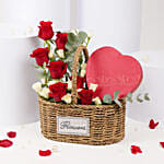 Roses Basket with Heart Shape Chocolate Box