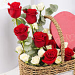 Roses Basket with Heart Shape Chocolate Box