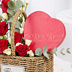 Roses Basket with Heart Shape Chocolate Box