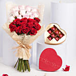 Valentine 12 Pink 12 Red Roses Bouquet With Chocolate