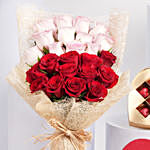 Valentine 12 Pink 12 Red Roses Bouquet With Chocolate