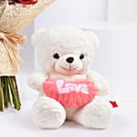 Valentine 12 Pink 12 Red Roses Bouquet With Teddy