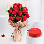 Love Expression 12 Roses Bouquet With Chocolate Cake