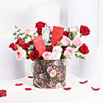 Roses and Chocolates in Printed Hat Box