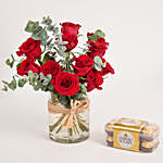 Roses in Vase with 16 Pcs Ferrero Rocher Chocolate