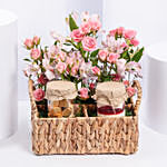 Cake Chocolates And Flowers Basket