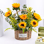 Sunflower Shine Basket And Chocolate