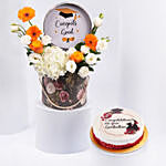 Graduation Flowers Combo In Box With Red Velvet Cake