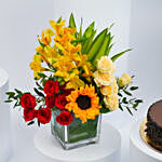 Delightful Birthday Chocolate Cake and Flowers