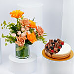 Roses Arrangement with Chocolate Feast Cake