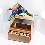 Premium Box Of Fudge Cake Flowers And Chocolates