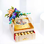 Premium Box Of Photo Cake Flowers And Chocolates