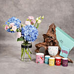 The Entertainer Gift Box With Cylindrical Glass Vase Floral Arrangment