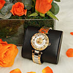 Beautiful Gift Arrangment Of Fresh Flowers With Golden Versus Versace Watch For Her