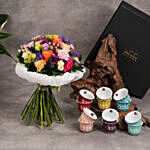 Gift Set Of 12 Khaizaran Arabic Coffee Cups With Flower Bouquet