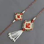 Bandhani Bhaiya Bhabhi Rakhi Set N Kaju Delight