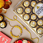 Sun Kissed Stone Work Lumba Pearl Rakhi Duo N Ferrero Rocher 24 Pcs