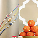 Floral Heritage Round Rakhi Set of 3 N Motichoor laddoo