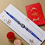 Galactic Blue Protector Evil Eye Rakhi with Rasgulla Tin