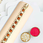 Glamorous Gold Embellished Rudraksh Rakhi With Almonds