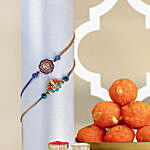 Vibrant Ganesh and Om Rakhi Duo N Motichoor Laddoo