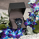 Titan Neo Splash Blue Dial Analog Quartz Watch for Men Gift for Him With Flowers