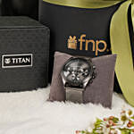 Titan Quartz Analog Watch for Men Exquisitely Gift Boxed With White Rose N Chocolate