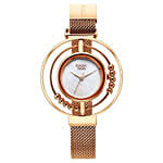 Titan Raga Delight Mother Of Pearl Dial Analog Strap Watch For Her Gift Tray Arranged With Flowers