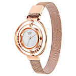 Titan Raga Delight Mother Of Pearl Dial Analog Strap Watch For Her Gift Tray Arranged With Flowers