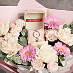 Titan Raga Delight Pink Dial Analog Watch for her - Paired with a Multicolor Flower Bouquet