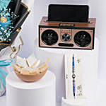 Rakhi Flowers Sweets and Retro Wood Bluetooth Speaker