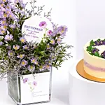 September Birthday Wishes Aster Flowers and Cake