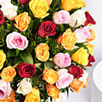 Bunch of 100 Mixed Roses In Glass Vase