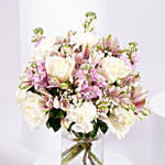 White and Pink Floral Bunch In Glass Vase