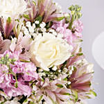 White and Pink Floral Bunch In Glass Vase